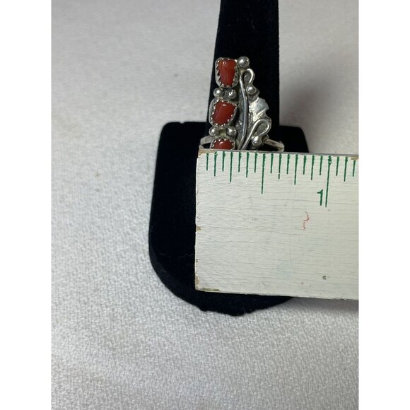 Vtg Navajo 925 Sterling Silver Natural Branch Coral Native American Ring Sz 6.5 - Picture 6 of 6
